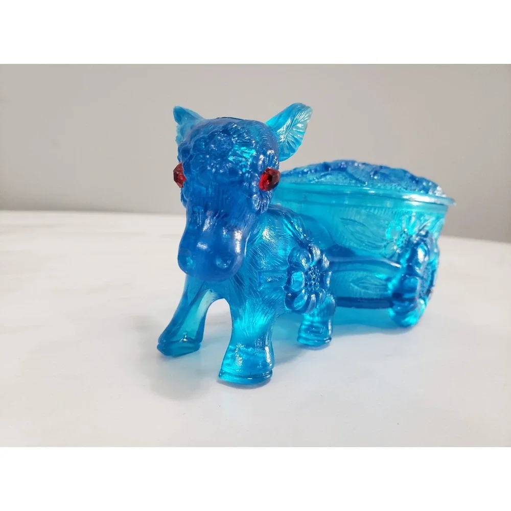 VINTAGE RETRO BLUE PLASTIC DONKEY CART TOOTHPICK HOLDER Kitschy Trinket‎ Jar